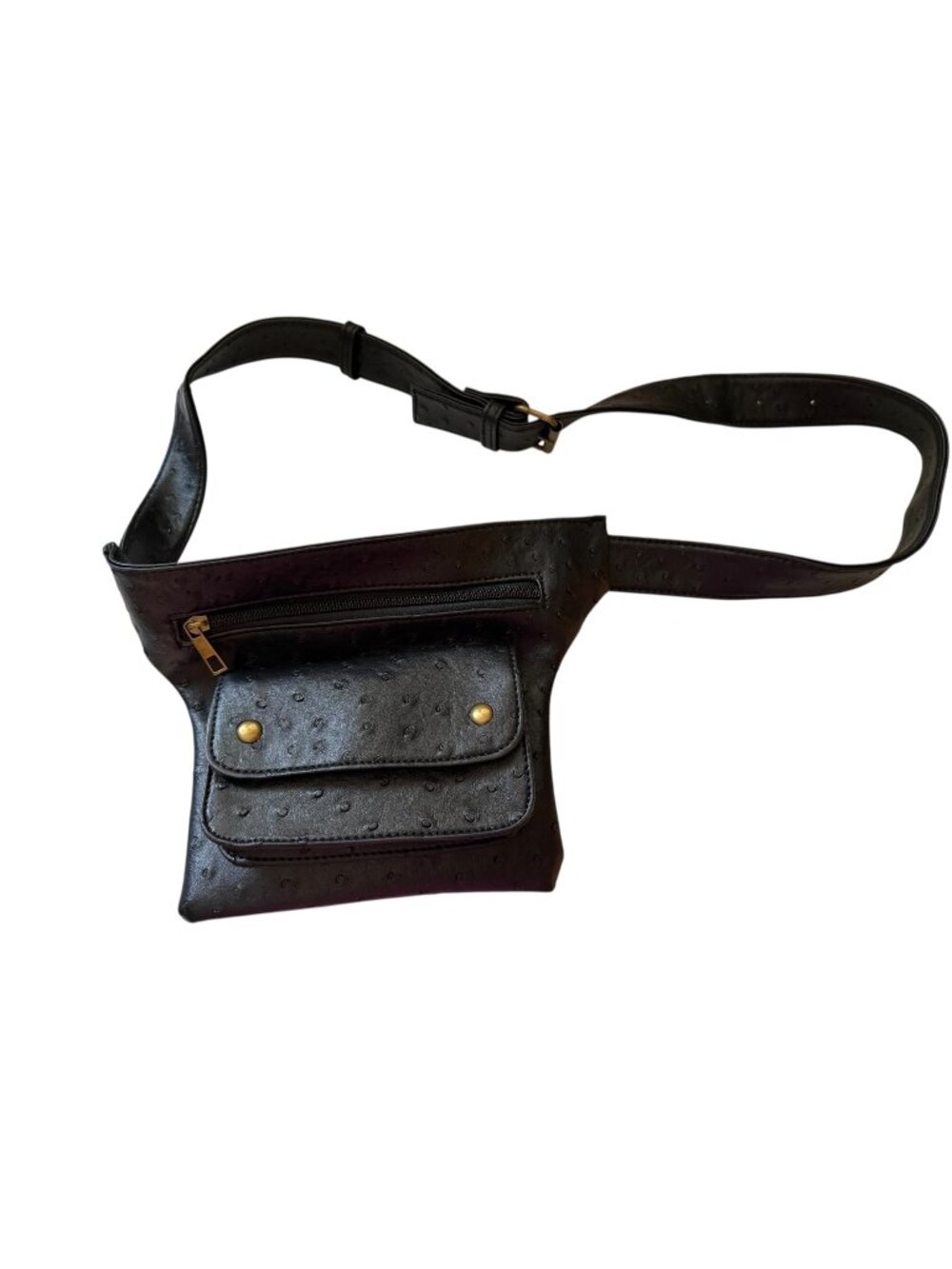 New Black Faux Leather Fanny Pack With Adjustable Strap & Gold Accents